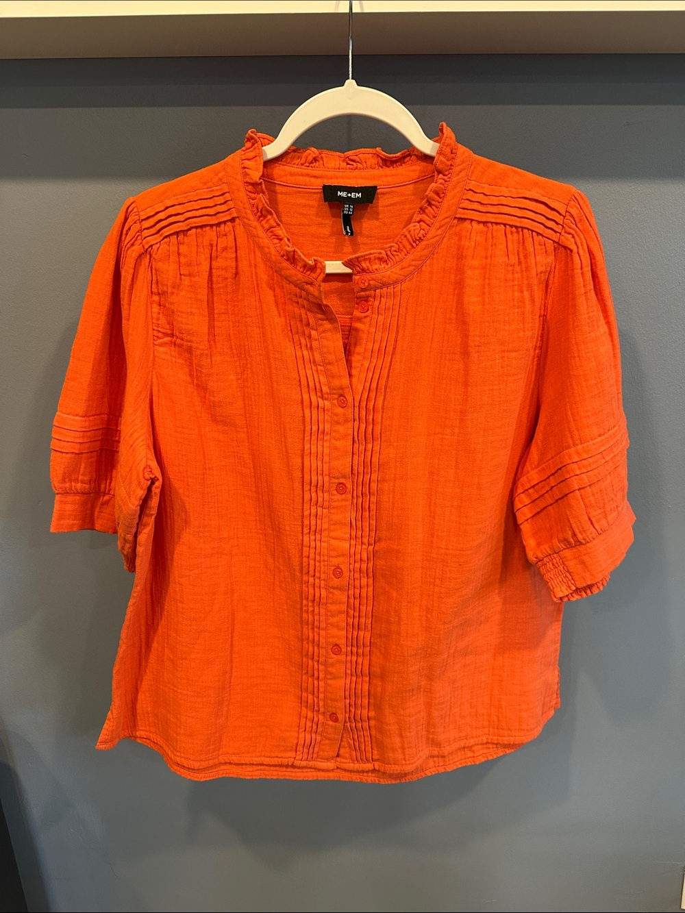 ME+EM Summer Blouse Cotton Cheesecloth Papaya Orange size 12 - Picture 6 of 9